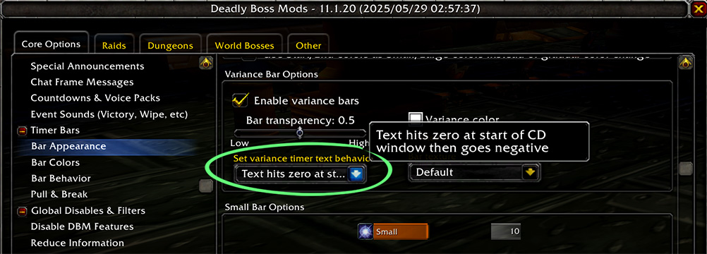 My DBM timer settings.