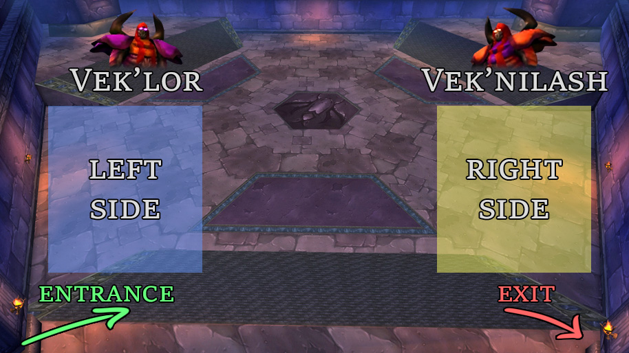 The boss room, Vek'lor back-left, Vek'nilash back-right.